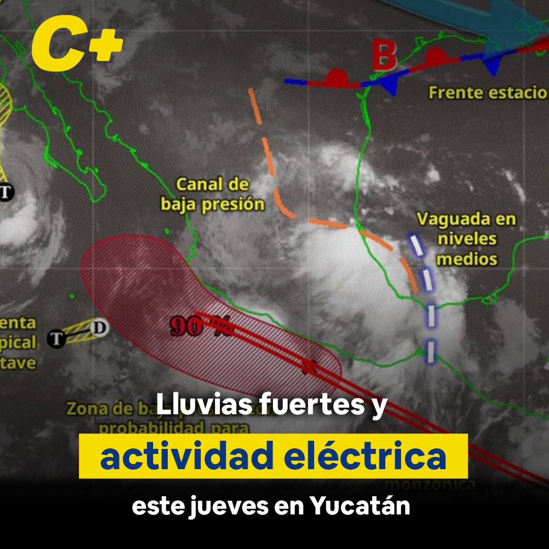 Lluvias fuertes y actividad eléctrica este jueves en Yucatán