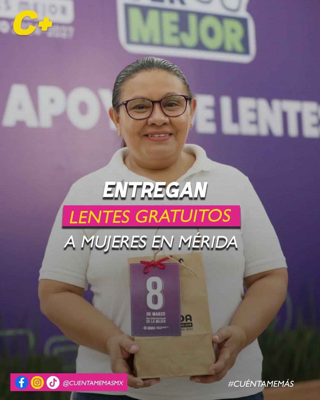 Entregan lentes gratuitos a mujeres en Mérida