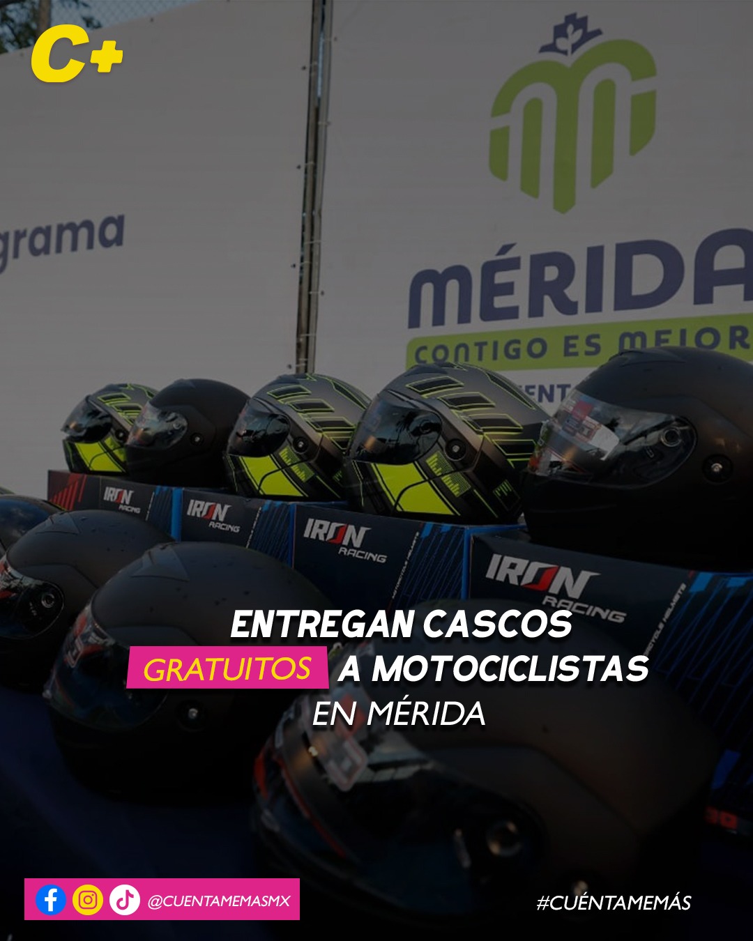 Entregan cascos gratuitos a motociclistas en Mérida