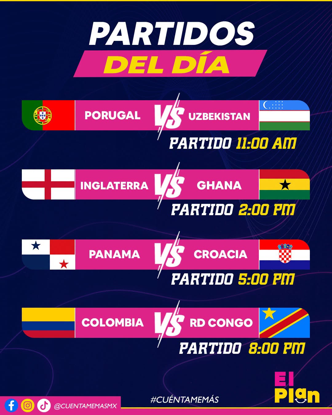 Hoy en #ElPlan te dejamos los resultados y próximos partidos del Mundial 2026